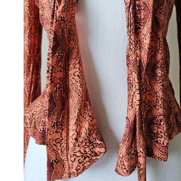 Free people Kaleidoscope top XS extra small bell sleeve tie boho drape blouse - Picture 12 of 16